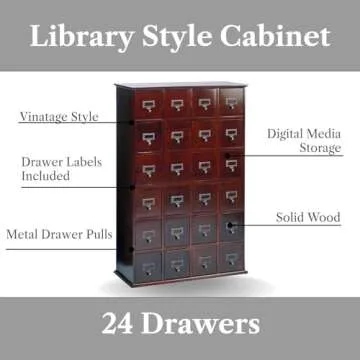 Leslie Dame Solid Oak Library Card File Media Cabinet, 24 Drawers, Walnut