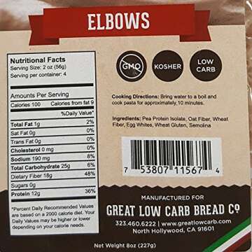 Low Carb Pasta, Great Low Carb Bread Company, 8 oz. (Elbows) (Original Version) (Original Version)