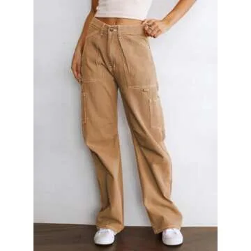 Dokotoo Khaki Cargo Pants Women TrousersPants Wide Leg Dress Pants Women High Waisted Casual Trouser...