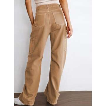 Dokotoo Khaki Cargo Pants Women TrousersPants Wide Leg Dress Pants Women High Waisted Casual TrousersPants for Women Trendy Loose Womens Trousers Palazzo Pants with Pockets