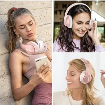 Glynzak Wireless Bluetooth Headphones Over Ear 65H Playtime HiFi Stereo Headset with Microphone and 6EQ Modes Foldable Bluetooth V5.3 Headphones for Travel Smartphone Computer Laptop Rose Gold