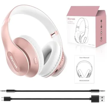 Glynzak Wireless Bluetooth Headphones Over Ear 65H Playtime HiFi Stereo Headset with Microphone and 6EQ Modes Foldable Bluetooth V5.3 Headphones for Travel Smartphone Computer Laptop Rose Gold