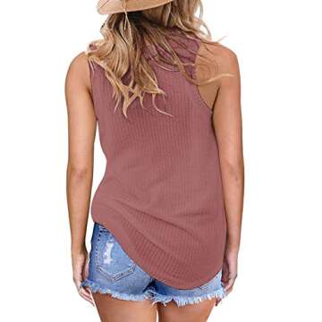 MIHOLL Womens Casual Cute Twist Knot Waffle Knit Tank Tops - Summer Fashion