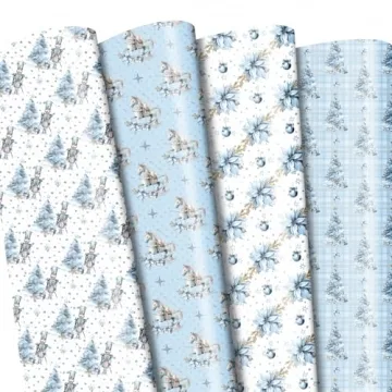 FIEHALA 12 Pcs Blue Christmas Wrapping Paper - Nutcracker & Tree Designs for Holiday Gifts
