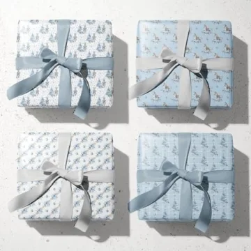 FIEHALA Blue Christmas Wrapping Paper - 12 Sheets of Holiday Joy