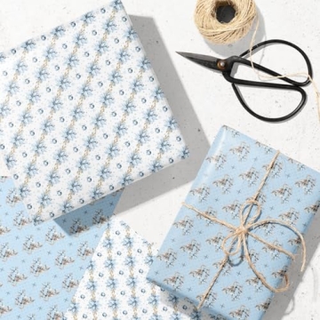 FIEHALA Blue Christmas Wrapping Paper - 12 Sheets of Holiday Joy