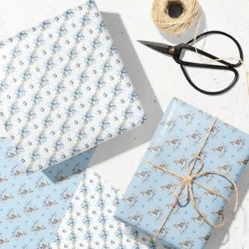 FIEHALA Blue Christmas Wrapping Paper - 12 Sheets of Holiday Joy