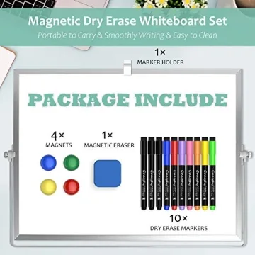 GMAOPHY Dry Erase White Board, 16inX12in Large Magnetic Desktop Whiteboard with Stand, 10 Markers, 4 Magnets, 1 Eraser, Portable Double-Sided White Board Easel for Kids Memo to Do List Desk School