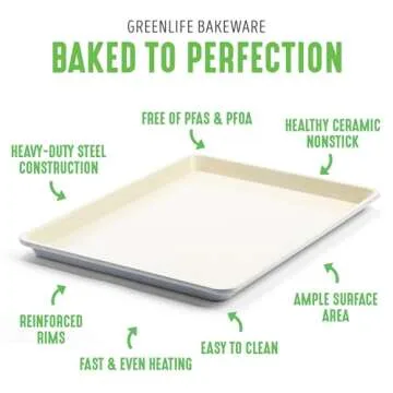 GreenLife Bakeware 18” x 13” Half Cookie Sheet Baking Pan, Non-Toxic PFAS-Free Healthy Ceramic Nonstick, Oven Safe to 450°F, Easy Release, Even Heating, Hand Wash, Gray