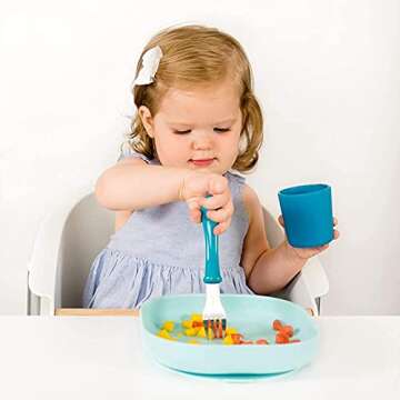 Beaba Silicone Baby Suction Plate, Non-Slip Suction Bottom - Easy to Clean, Silicone Plates for Baby, Toddler Plates, Baby Plate, Baby Essentials, Sky