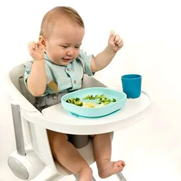 Beaba Silicone Baby Suction Plate, Non-Slip Suction Bottom - Easy to Clean, Silicone Plates for Baby, Toddler Plates, Baby Plate, Baby Essentials, Sky