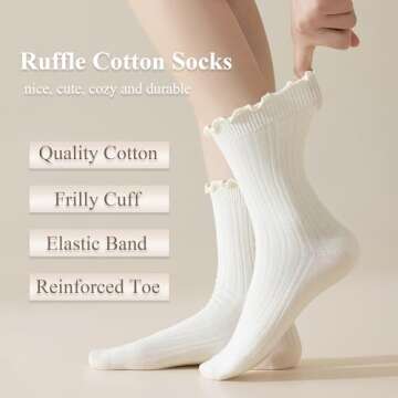bropapa Womens Ruffle Crew Socks Cotton Ankle Cute Frilly Socks Ribbed Ultra Soft Breathable Cool Le...