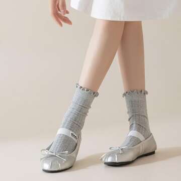 bropapa Womens Ruffle Crew Socks Cotton Ankle Cute Frilly Socks Ribbed Ultra Soft Breathable Cool Lettuce Casual Socks 6 Pack