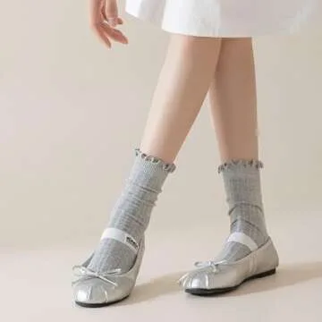 bropapa Womens Ruffle Crew Socks Cotton Ankle Cute Frilly Socks Ribbed Ultra Soft Breathable Cool Lettuce Casual Socks 6 Pack