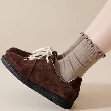 bropapa Womens Ruffle Crew Socks Cotton Ankle Cute Frilly Socks Ribbed Ultra Soft Breathable Cool Lettuce Casual Socks 6 Pack