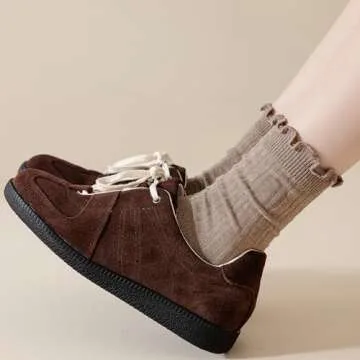 bropapa Womens Ruffle Crew Socks Cotton Ankle Cute Frilly Socks Ribbed Ultra Soft Breathable Cool Lettuce Casual Socks 6 Pack