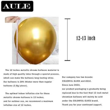 AULE 12 Inch 50 Pcs Latex Metallic Chrome Gold Balloons Helium Shiny Thicken Balloon Party Decoration