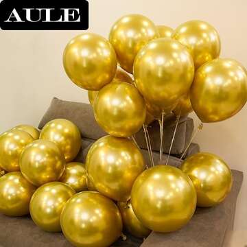 AULE 12 Inch 50 Pcs Latex Metallic Chrome Gold Balloons Helium Shiny Thicken Balloon Party Decoration