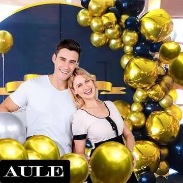 AULE 12 Inch 50 Pcs Latex Metallic Chrome Gold Balloons Helium Shiny Thicken Balloon Party Decoration