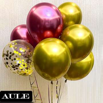 AULE 12 Inch 50 Pcs Latex Metallic Chrome Gold Balloons Helium Shiny Thicken Balloon Party Decoration