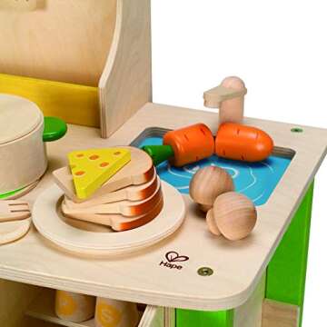 Hape My Creative Cookery Club Kid's Wooden Kitchen| Interactive Role Play Playset with Cooking Accessories for Kids Age 3 Years and Up