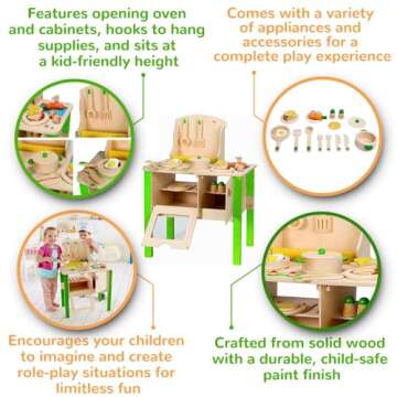 Hape My Creative Cookery Club Kid's Wooden Kitchen| Interactive Role Play Playset with Cooking Accessories for Kids Age 3 Years and Up