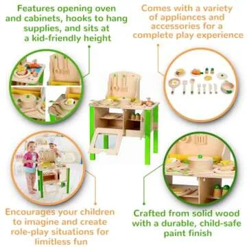 Hape My Creative Cookery Club Kid's Wooden Kitchen| Interactive Role Play Playset with Cooking Accessories for Kids Age 3 Years and Up