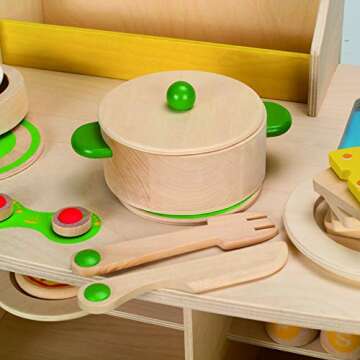 Hape My Creative Cookery Club Kid's Wooden Kitchen| Interactive Role Play Playset with Cooking Accessories for Kids Age 3 Years and Up