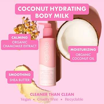 Kopari Hydrating Body Milk Lotion, Smooth Lightweight Feel, Deep Moisture for Instant Silky Skin, Infused with Shea Butter & Chamomile, Coconut