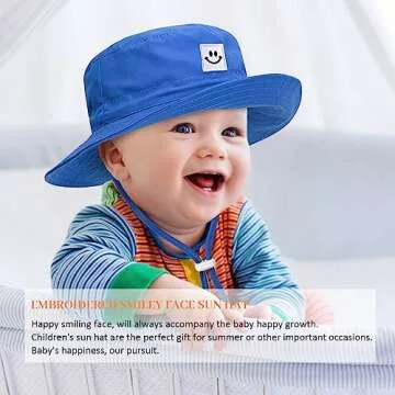 Baby Sun Hat, Newborn Toddler Foldable Beach Hat UPF 50+ Sun Protection Bucket Hat for Boys Girls Adjustable Cap (6-24 Months) Blue