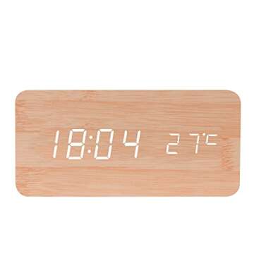 BALDR Wooden Digital Alarm Clock, Bamboo Wood White Light
