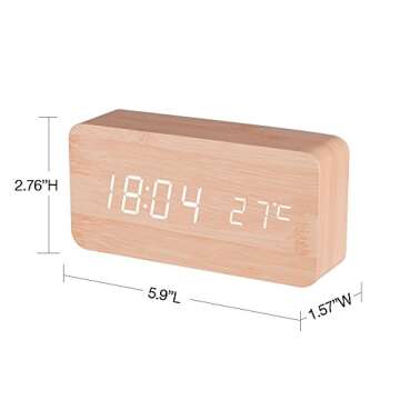 BALDR Wooden Digital Alarm Clock, Bamboo Wood White Light