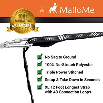 MalloMe XL Heavy Duty Hammock Straps Set with Carabiners