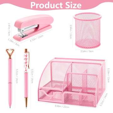 11 Pcs Pink Office Supplies Set Mesh Desk Organizer Accessories Kit Include Stapler Tape Dispenser S...