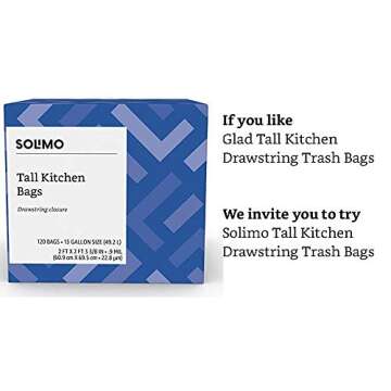 Amazon Brand - Solimo Trash Bags (Unscented, Tall Kitchen Drawstring, 13 Gallon, 120 Count)