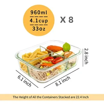 BAYCO Glass Meal Prep Containers 3 Compartment BPA-Free