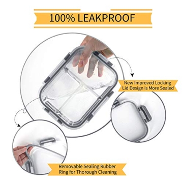 BAYCO Glass Meal Prep Containers 3 Compartment BPA-Free