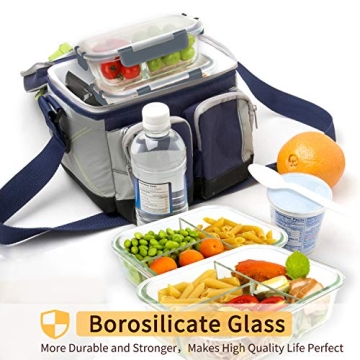 BAYCO Glass Meal Prep Containers 3 Compartment BPA-Free