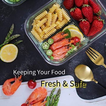 BAYCO Glass Meal Prep Containers 3 Compartment BPA-Free