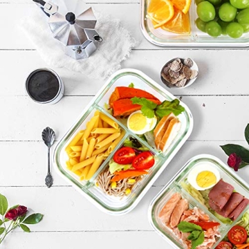 BAYCO Glass Meal Prep Containers 3 Compartment BPA-Free