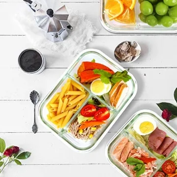 BAYCO Glass Meal Prep Containers 3 Compartment BPA-Free