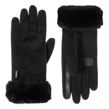 Isotoner Women's Mya Microsuede Gloves with Faux Fur Cuff, Touchscreen Compatible, Black, Large/X-La...