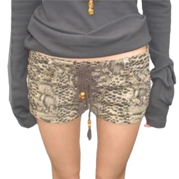 Hesaco Y2K Beach Shorts for Women - Stylish Leopard Print & Lace Trim