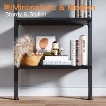 ODK 5-Tier Ladder Shelf, 74 Inches Wall Mounted Ladder Bookshelf with Metal Frame, Open Industrial Shelves for Home Office, Bedroom and Living Room, Black