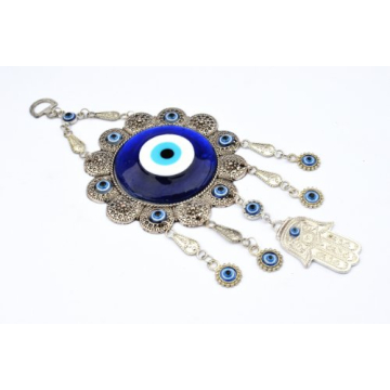 Blue Evil Eye with Hamsa Hand Protection Wall Hanging Ornament Decor Sunflower Design (with a Betterdecor Pouch)-006