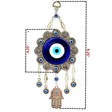 Blue Evil Eye with Hamsa Hand Protection Wall Hanging Ornament Decor Sunflower Design (with a Betterdecor Pouch)-006
