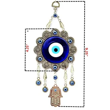 Blue Evil Eye with Hamsa Hand Protection Wall Hanging Ornament Decor Sunflower Design (with a Betterdecor Pouch)-006