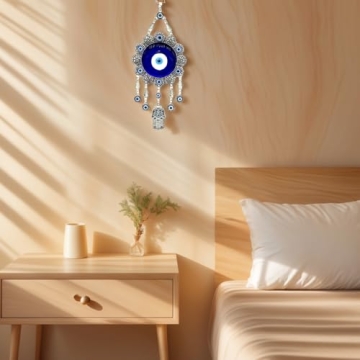 Blue Evil Eye with Hamsa Hand Protection Wall Hanging Ornament Decor Sunflower Design (with a Betterdecor Pouch)-006