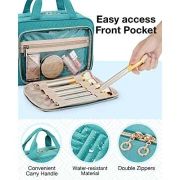 BAGSMART Toiletry Bag Hanging Travel Makeup Organizer with TSA Approved Transparent Cosmetic Bag Makeup Bag for Full Sized Toiletries, Large-Blue