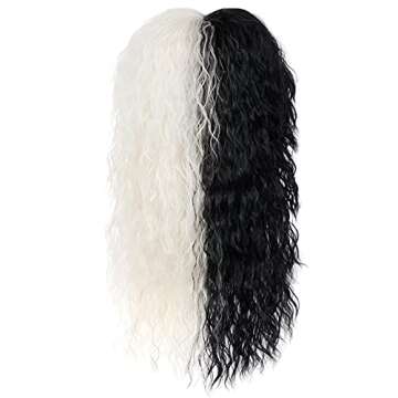 PATTNIUM 80s Curly Black White Wig for Cosplay & Parties